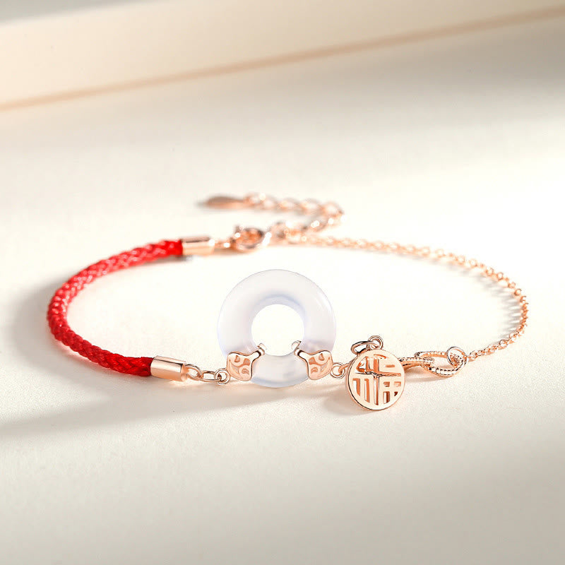 Buddha Stones 925 Sterling Silver Peace Buckle Chalcedony Fu Character Harmony Bracelet - image 1