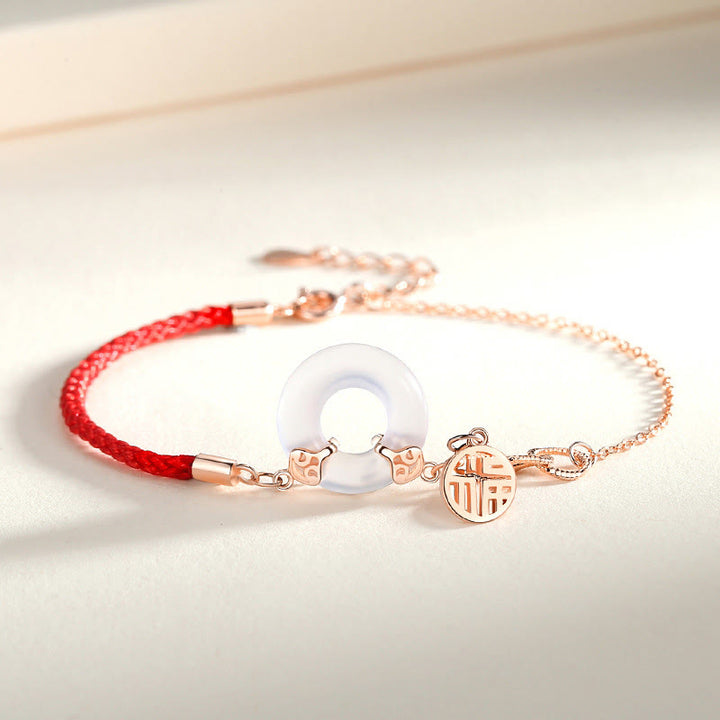 Buddha Stones 925 Sterling Silver Peace Buckle Chalcedony Fu Character Harmony Bracelet - image 1