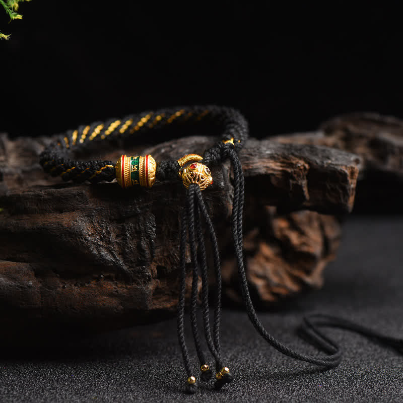 Buddha Stones Tibetan Handmade Luck Prayer Wheel Bead Charm Weave Colorful String Bracelet - Black(Wrist Circumference 14-19cm) - image 8