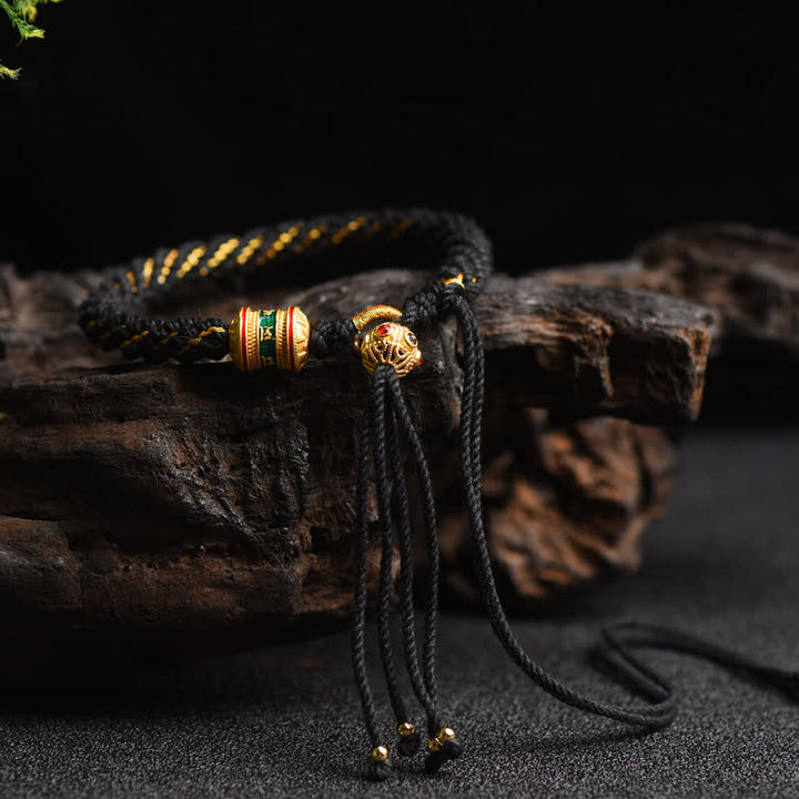 Buddha Stones Tibetan Handmade Luck Prayer Wheel Bead Charm Weave Colorful String Bracelet - Black(Wrist Circumference 14-19cm) - image 8