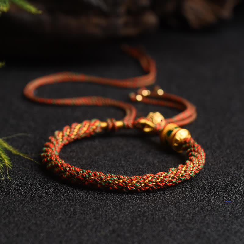 Buddha Stones Tibetan Handmade Luck Prayer Wheel Bead Charm Weave Colorful String Bracelet - Red&Green(Wrist Circumference 14-19cm) - image 0