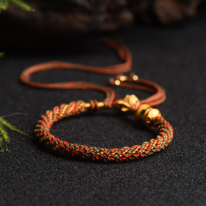 Buddha Stones Tibetan Handmade Luck Prayer Wheel Bead Charm Weave Colorful String Bracelet - Red&Green(Wrist Circumference 14-19cm) - image 0