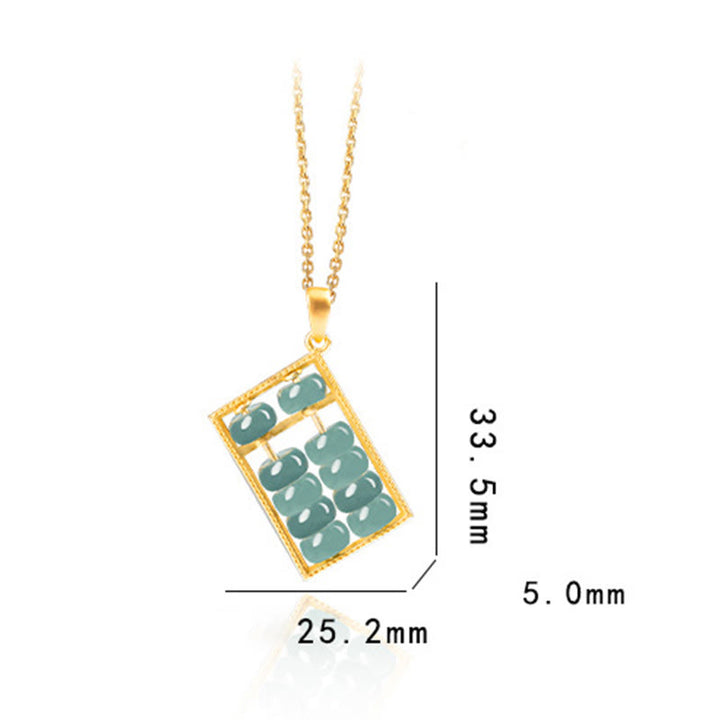 Buddha Stones 925 Sterling Silver Natural Jade Abacus Pattern Abundance Necklace Pendant - image 8