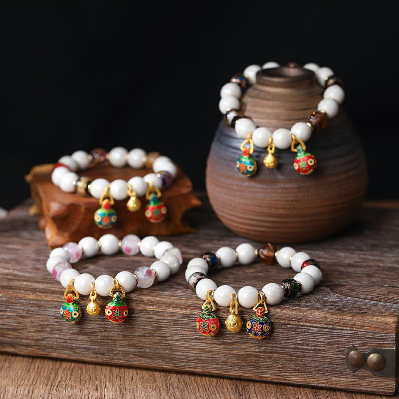 Buddha Stones Gold Swallowing Beast Family Charm Liuli Glass Colorful Porcelain Bead Luck Bracelet - image 2