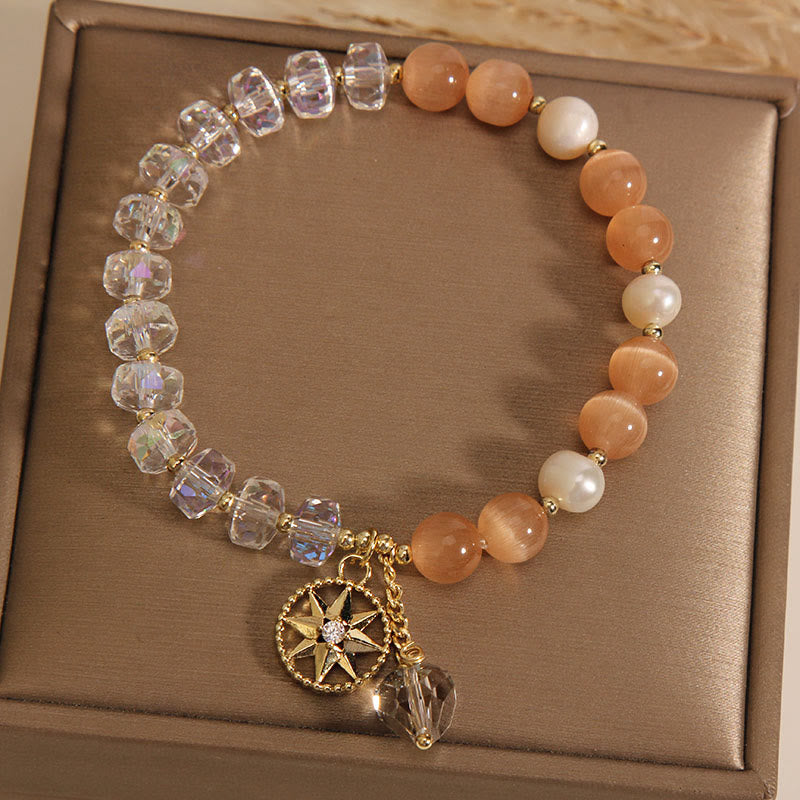 Buddha Stones Orange Cat's Eye White Crystal Star Support Bracelet - image 2