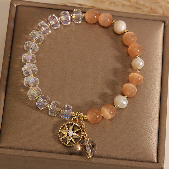Buddha Stones Orange Cat's Eye White Crystal Star Support Bracelet - image 2
