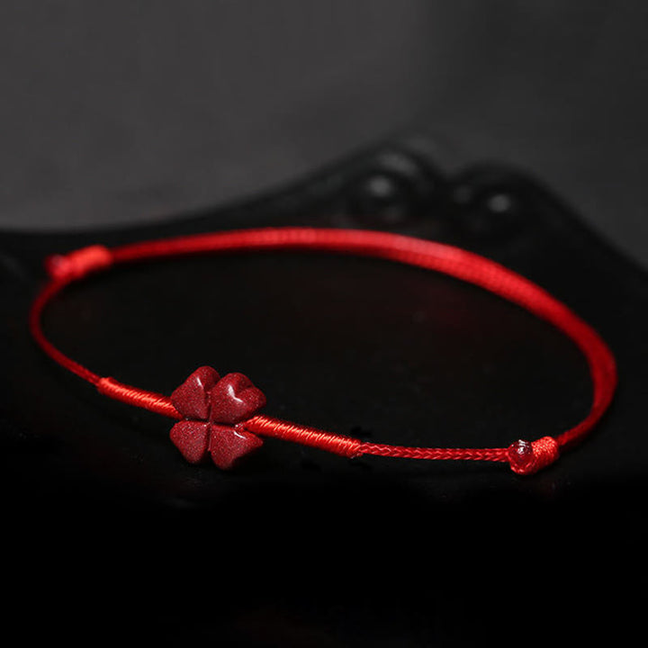 Buddha Stones Handmade Plum Blossom Four Leaf Clover PiXiu Lotus Koi Fish Cinnabar Blessing Braid Bracelet - image 7