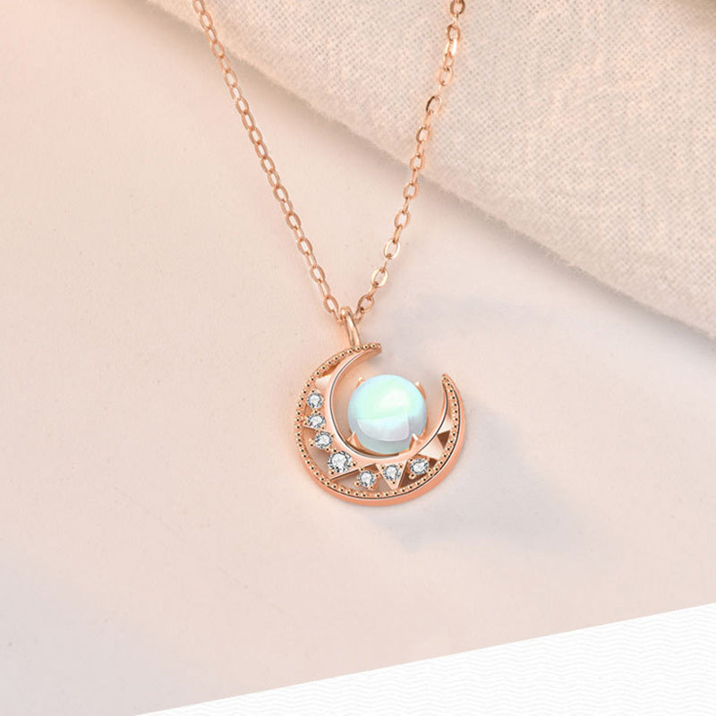 Buddha Stones 925 Sterling Silver Moonstone Moon Pattern Love Necklace Pendant - image 6