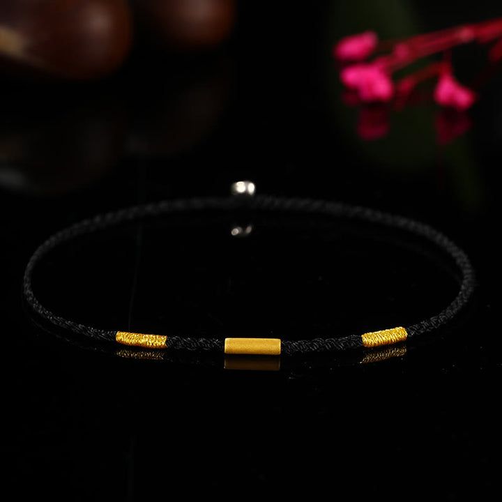 Buddha Stones 999 Gold Bead Handmade Four Thread Wishful Knots Braided Protection Bracelet - Black&Gold Thread - 24cm - image 8
