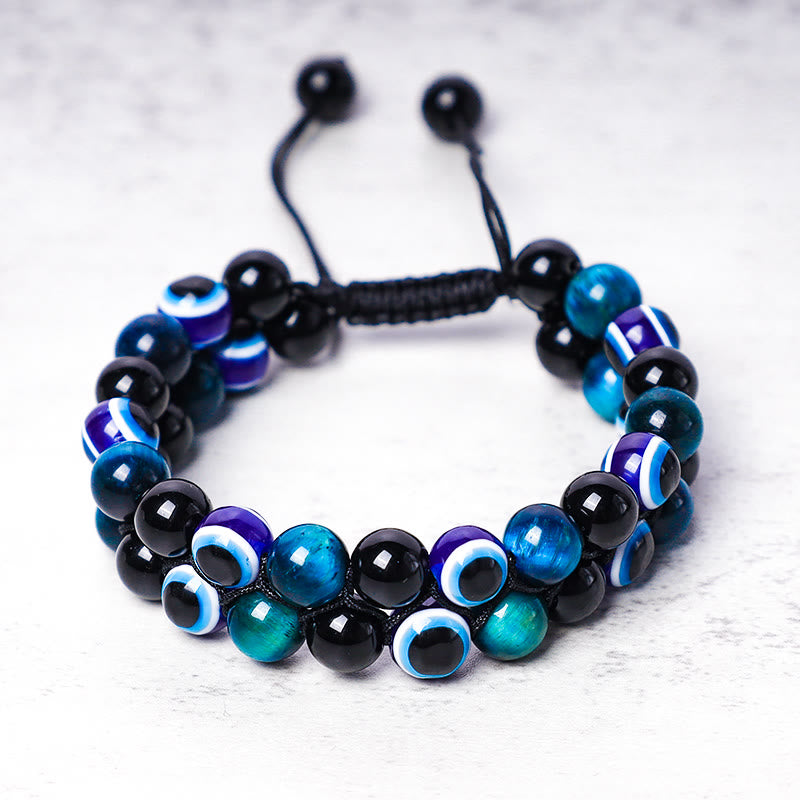 Buddha Stones Evil Eye Hematite Tiger Eye Protection Beaded Bracelet - image 0
