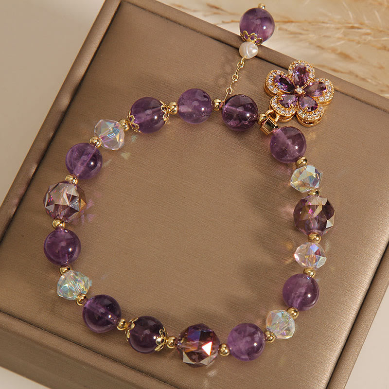 Natural Amethyst Pearl Flower Charm Positive Transformation Bracelet - image 5