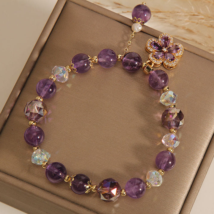 Natural Amethyst Pearl Flower Charm Positive Transformation Bracelet - image 5