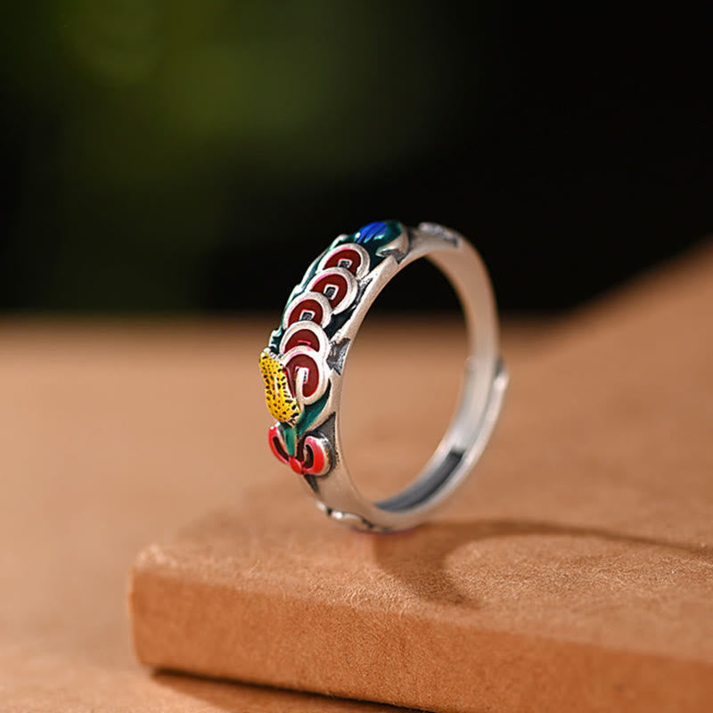 Buddha Stones Feng Shui Five Emperor Coins Wealth Ring - image 1