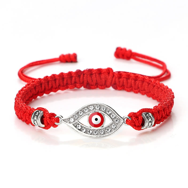 Buddha Stones Evil Eye Keep Away Evil Spirits String Bracelet - Red&Red Evil Eye - Silver Border - image 54