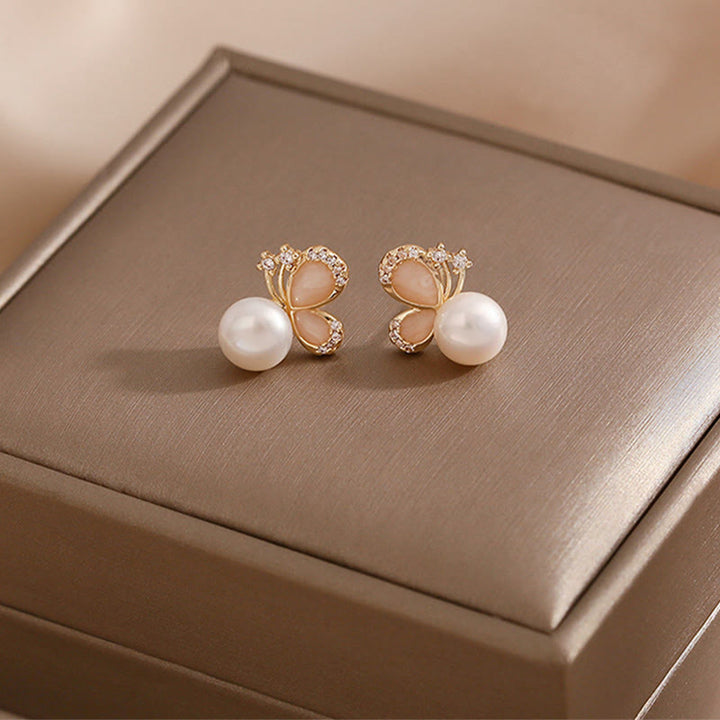 Buddha Stones 18K Gold Pearl Butterfly Love Freedom Stud Earrings - image 4