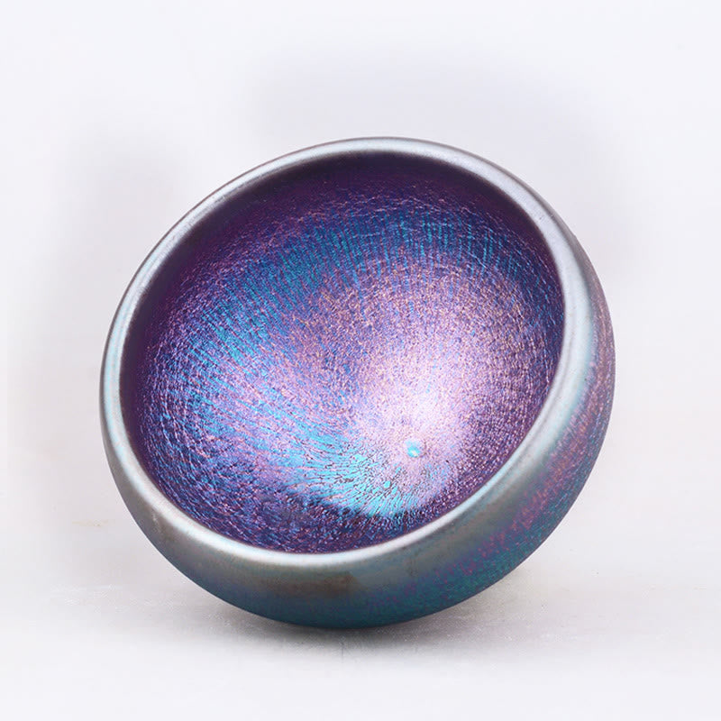 Buddha Stones Handmade Aurora Rainbow Design Chinese Jianzhan Ceramic Teacup Tenmoku Kung Fu Tea Cup - 8.5cm*5cm - image 0