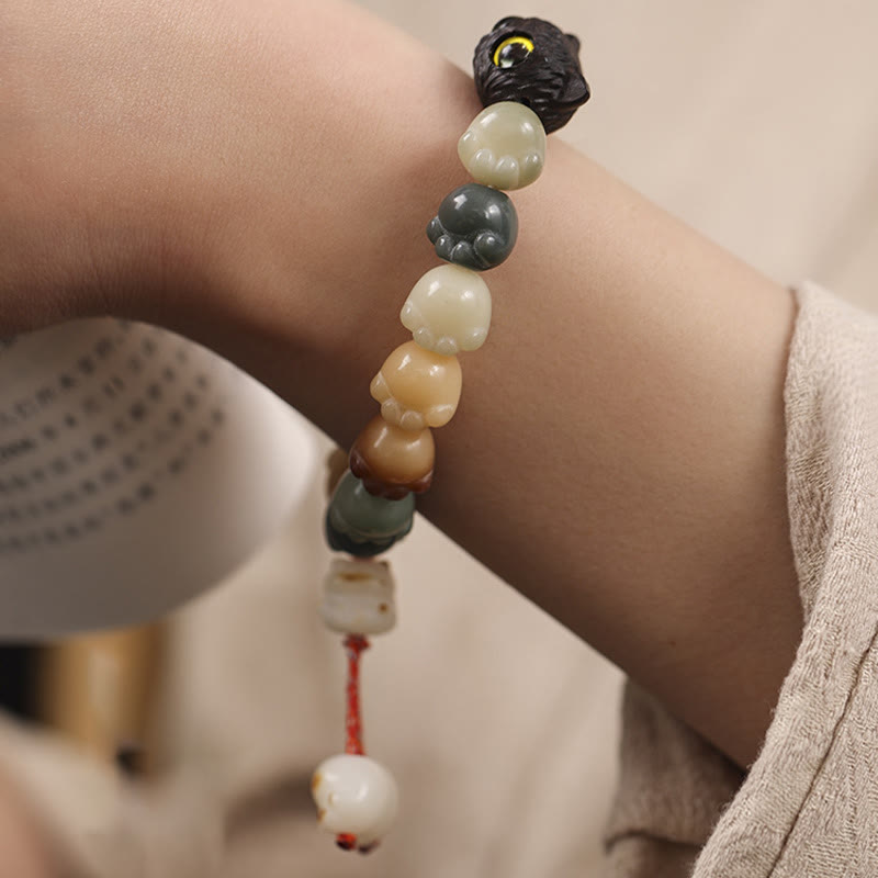 Buddha Stones Natural Bodhi Seed Lovely Paw Ebony Wood Lucky Cat Wisdom Bracelet - image 11