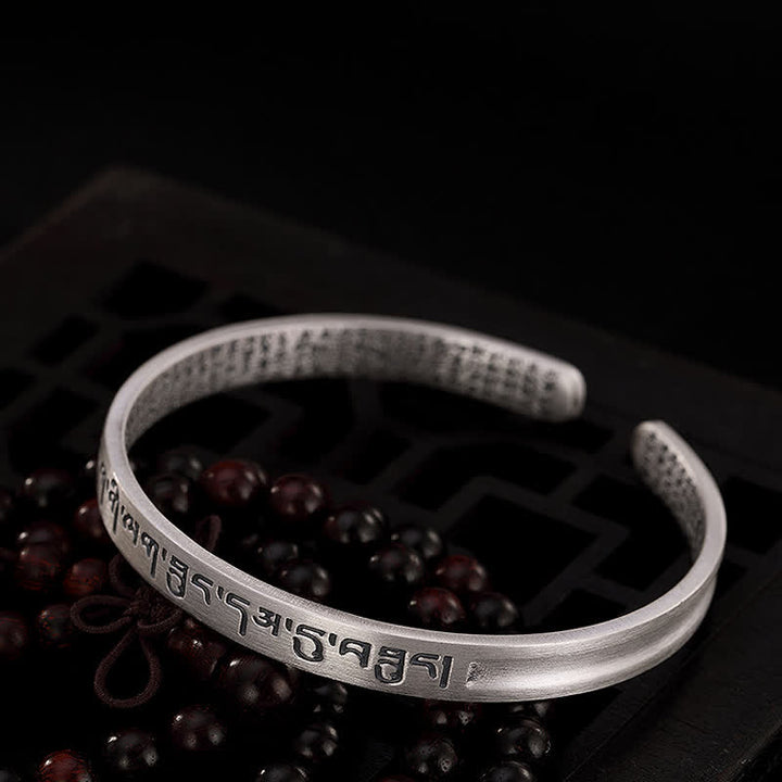 Buddha Stones 999 Sterling Silver Six True Words Heart Sutra Protection Bracelet Bangle - image 6
