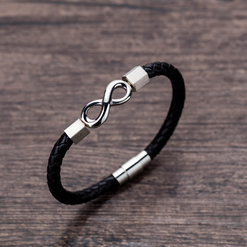 Buddha Stones Endless Knot Titanium Steel Infinity Leather Weave Balance Bracelet - image 10