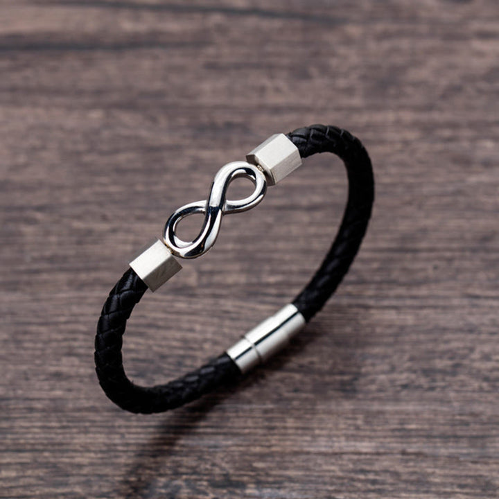 Buddha Stones Endless Knot Titanium Steel Infinity Leather Weave Balance Bracelet - image 10