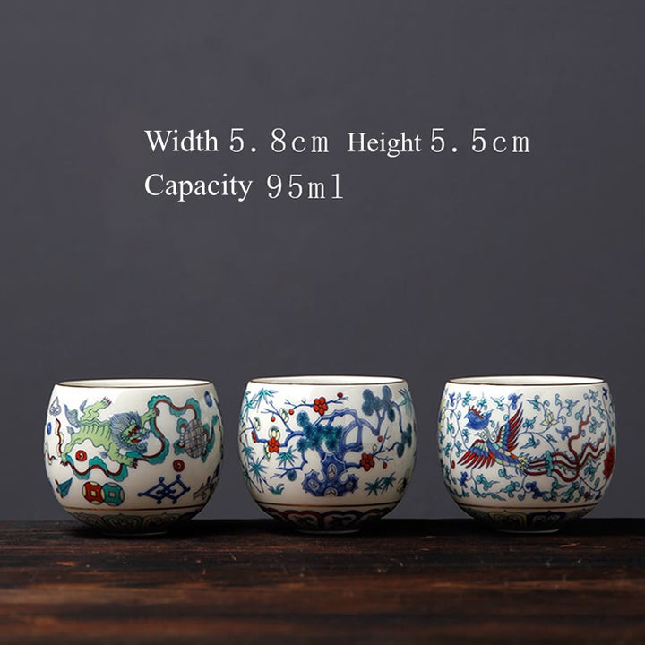 Buddha Stones Vintage Plum Blossom Pine Bamboo Phoenix Kirin Lion Dancing Ceramic Teacup Tea Cups - image 14