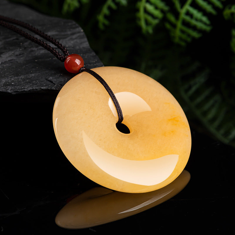 Buddha Stones Round Golden Silk Jade Peace Buckle Wealth Pendant Necklace - image 5