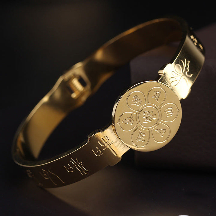 Buddha Stones Yin Yang Lotus Om Mani Padme Hum Mantra Titanium Steel Harmony Bracelet Bangle - Om Mani Padme Hum - 56mm - image 15