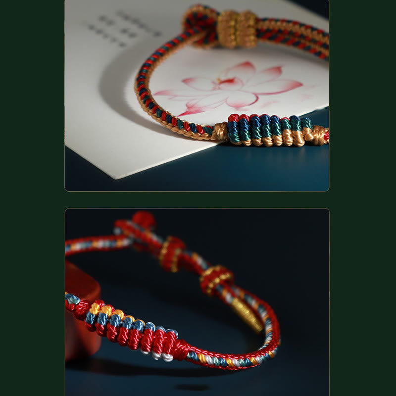 Buddha Stones Tibetan Handmade Eight Thread Peace Knot Prayer Wheel Braided Protection Bracelet - image 10