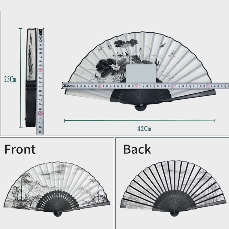 Buddha Stones Vintage Bamboo Peony Butterfly Lotus Handheld Silk Folding Fan With Bamboo Frames - image 6