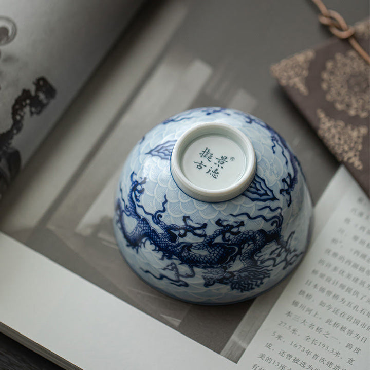 Buddha Stones Blue Dragon Design Ceramic Teacup Kung Fu Tea Cups - image 5