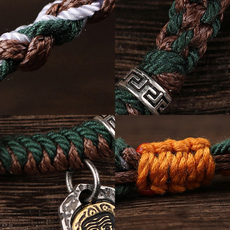 Buddha Stones Handmade Tibetan Silver 925 Sterling Silver Zakiram Goddess of Wealth Camel Bone Protection Braided Bracelet - image 10