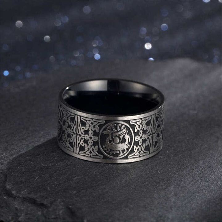 Buddha Stones Four Guardian Beast Dragon White Tiger Suzaku Basalt Carved Success Luck Ring - image 4