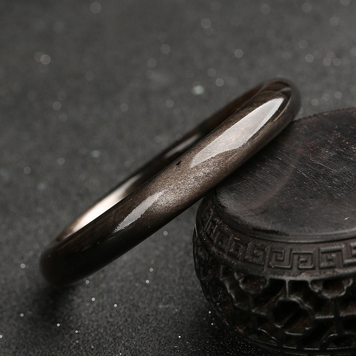 Buddha Stones Gold Sheen Obsidian Silver Sheen Obsidian Protection Bracelet Bangle - image 11