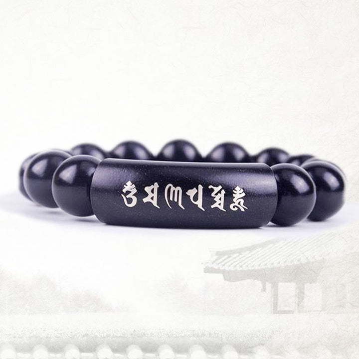Buddha Stones 999 Sterling Silver Ebony Wood Om Mani Padme Hum Inlaid Balance Bracelet - image 6