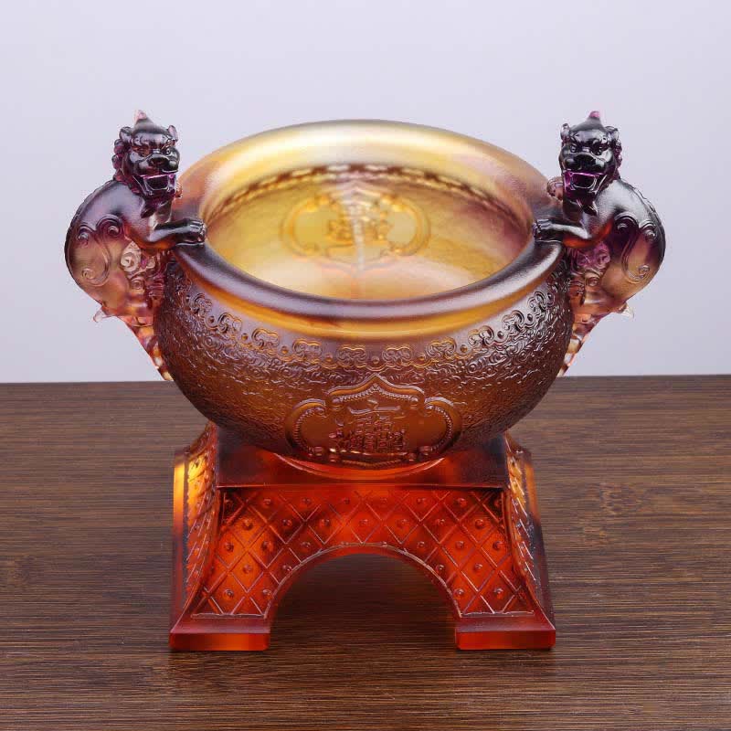 Handmade Liuli Crystal PiXiu Treasure Bowl Art Piece Home Decoration - image 11
