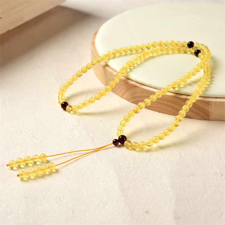 Buddha Stones 108 Mala Beads Natural Amber Clear Anxiety Bracelet - image 4