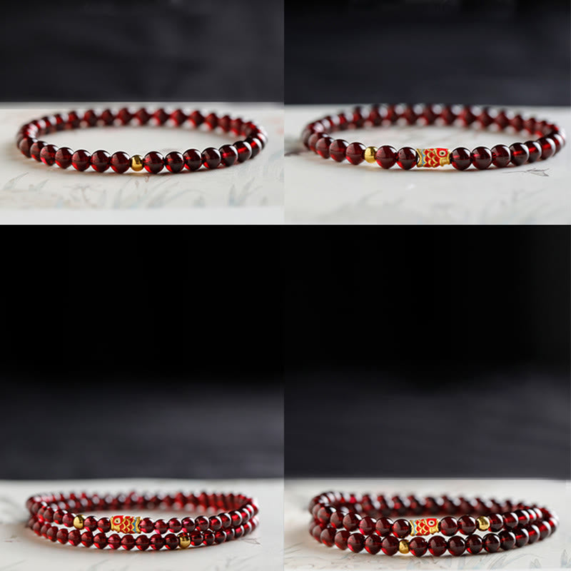 Buddha Stones 999 Gold Koi Fish Natural Garnet Protection Bracelet - image 17