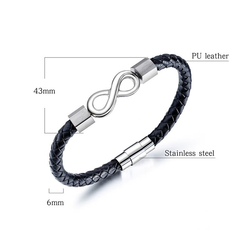 Buddha Stones Endless Knot Titanium Steel Infinity Leather Weave Balance Bracelet - image 13