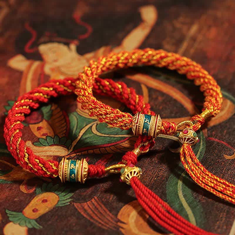 Buddha Stones Tibetan Handmade Luck Thangka Prayer Wheel Charm Weave String Bracelet - image 16