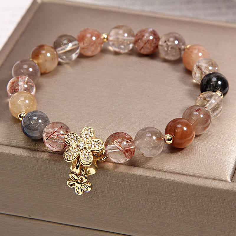 Buddha Stones Multicolored Rutilated Quartz Citrine Wealth Protection Flower Bracelet - Rutilated Quartz&Citrine - image 0