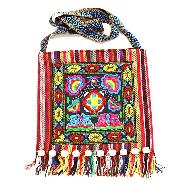 Buddha Stones Tibetan Handmade Embroidered Camellia Canvas Shoulder Bag Crossbody Bag - Red Camellia - image 13