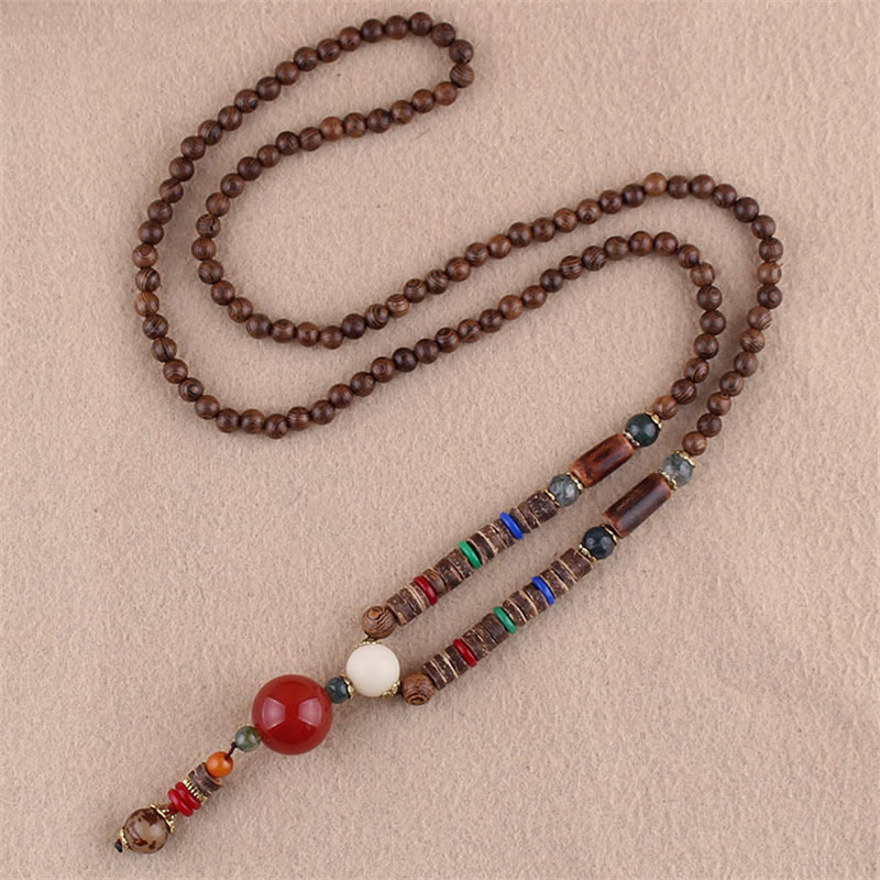 Buddha Stones Tibetan Wenge Wood Bodhi Seed Agate Elephant Protection Necklace Pendant - Wenge Wood&Red Agate - image 6