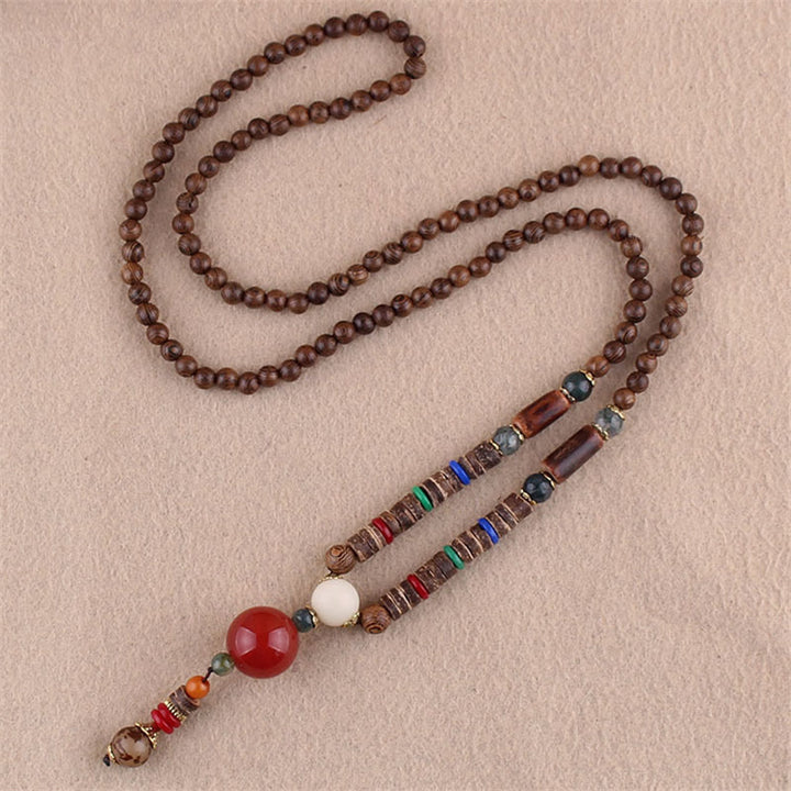 Buddha Stones Tibetan Wenge Wood Bodhi Seed Agate Elephant Protection Necklace Pendant - Wenge Wood&Red Agate - image 6