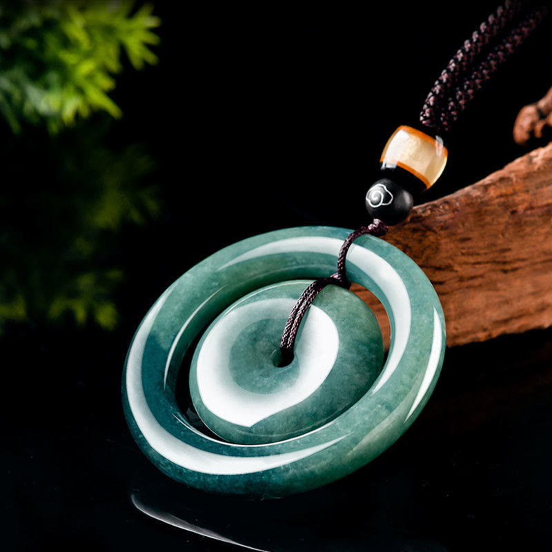 Buddha Stones Natural Round Jade Peace Buckle Luck Prosperity Necklace Pendant - image 3