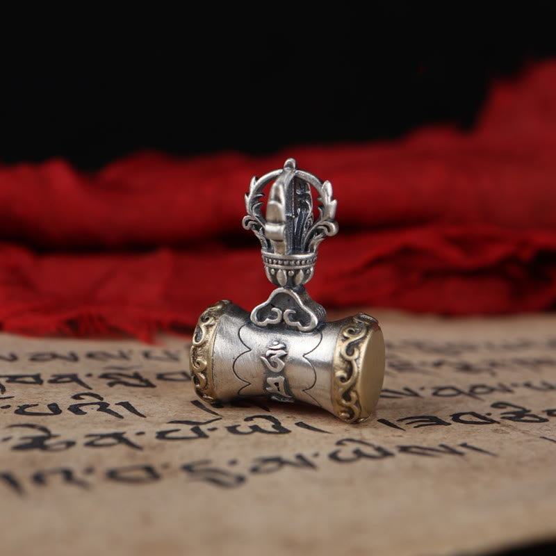 Buddha Stones Tibet 925 Sterling Silver Om Mani Padme Hum Dorje Bell Vajra Engraved Enlightenment Pendant Hanging Decoration - Dorje Drum Pendant Only(19*26.5mm) - image 9