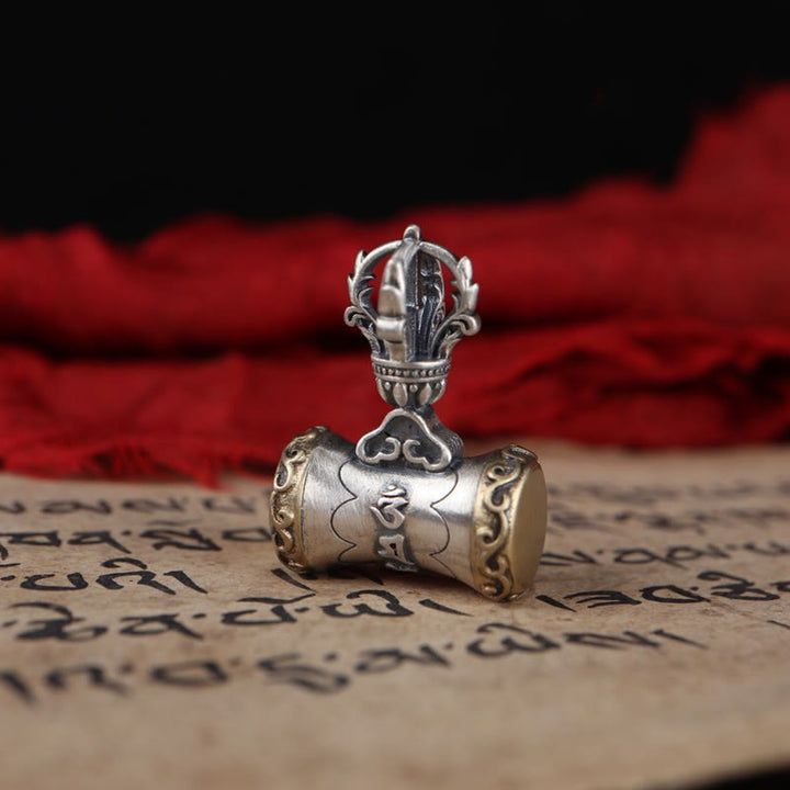 Buddha Stones Tibet 925 Sterling Silver Om Mani Padme Hum Dorje Bell Vajra Engraved Enlightenment Pendant Hanging Decoration - Dorje Drum Pendant Only(19*26.5mm) - image 9