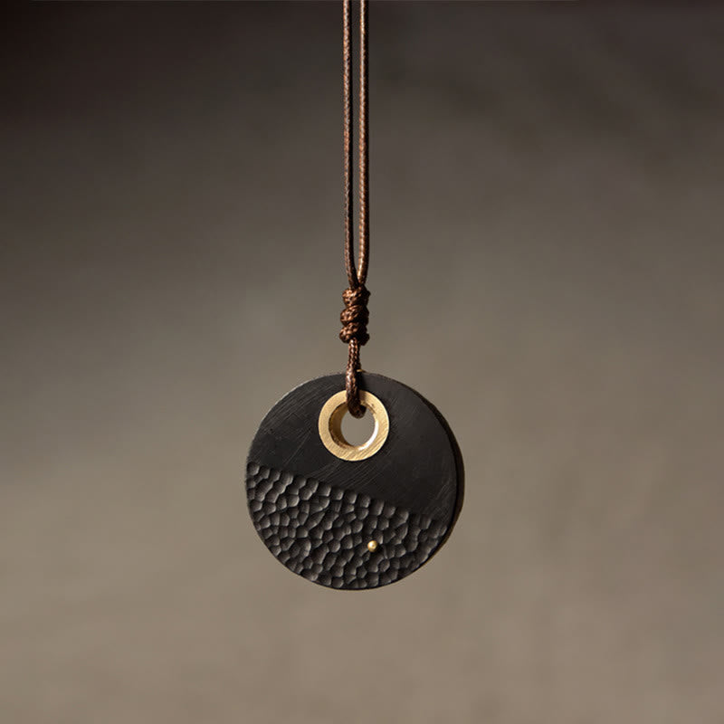 Buddha Stones Handcrafted Round Ebony Wood Copper Peace Necklace Pendant - image 8