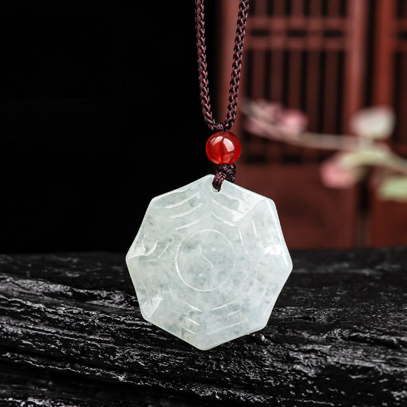Buddha Stones Natural Jade Bagua Yin Yang Luck Necklace Pendant - image 1