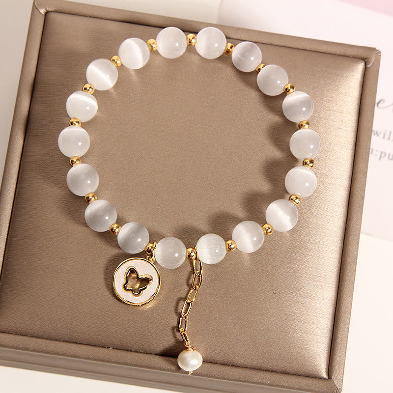 Buddha Stones Cat's Eye Butterfly Charm Love Bracelet - image 1