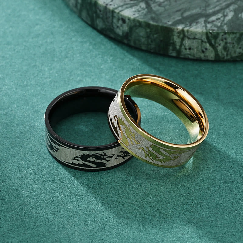 Buddha Stones Dragon Carved Protection Strength Titanium Steel Ring - image 1